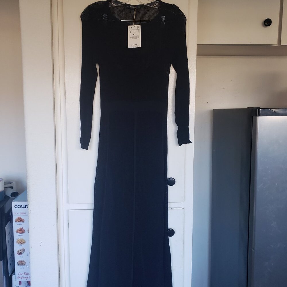 Zara Black Mesh Long Dress Size Small